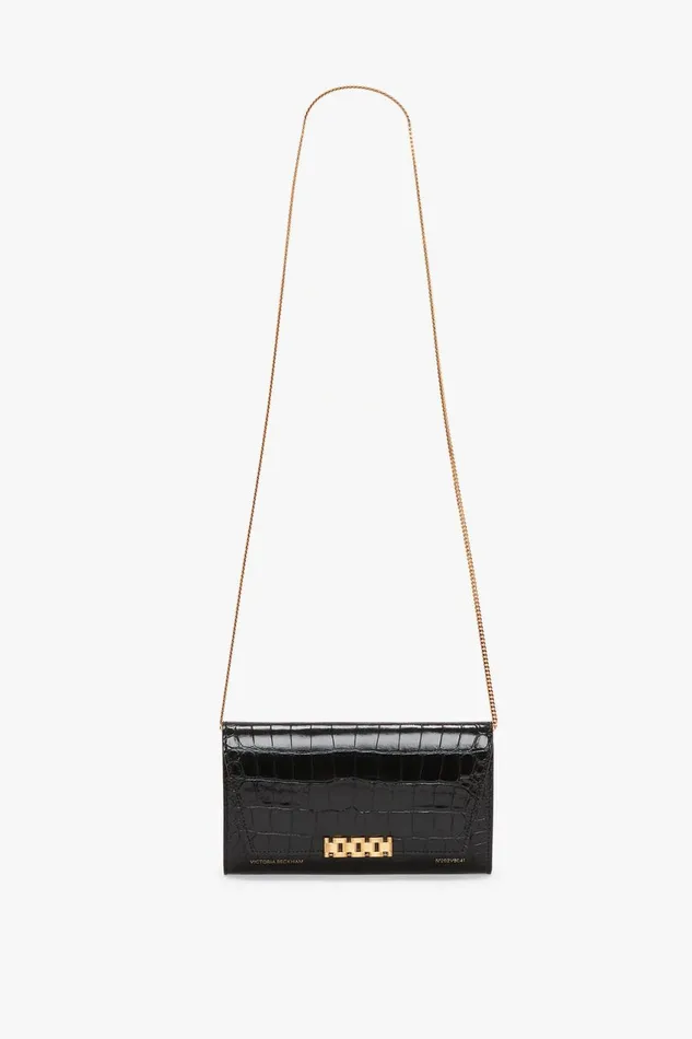 Shoulder Bags Women Victoria Beckham Wallet On Chain In Black CrocEffect Leather