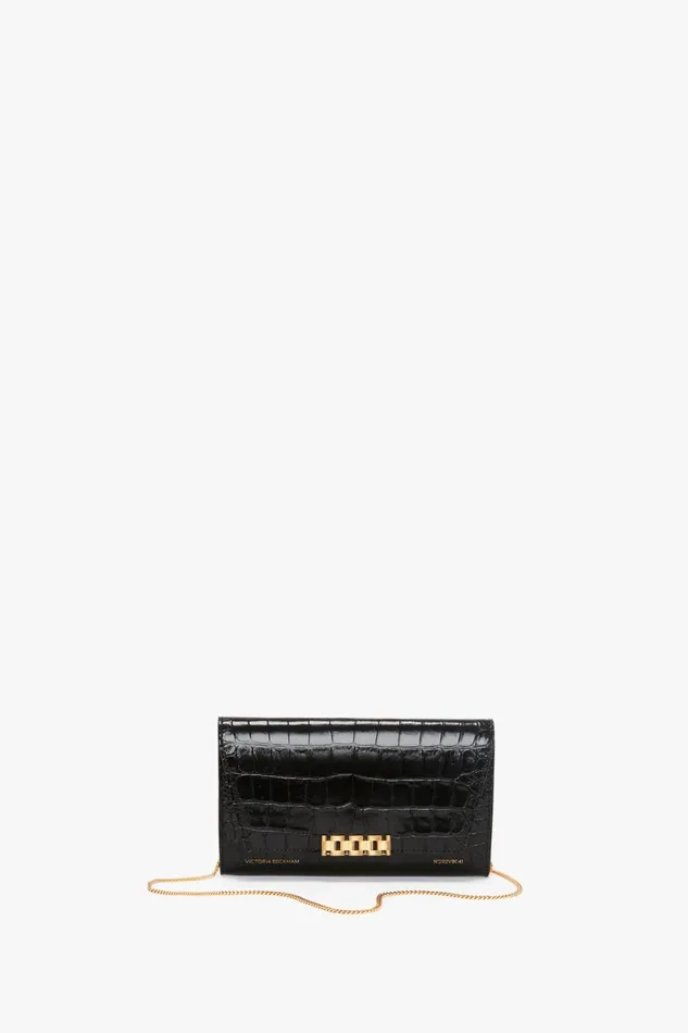 Shoulder Bags Women Victoria Beckham Wallet On Chain In Black CrocEffect Leather