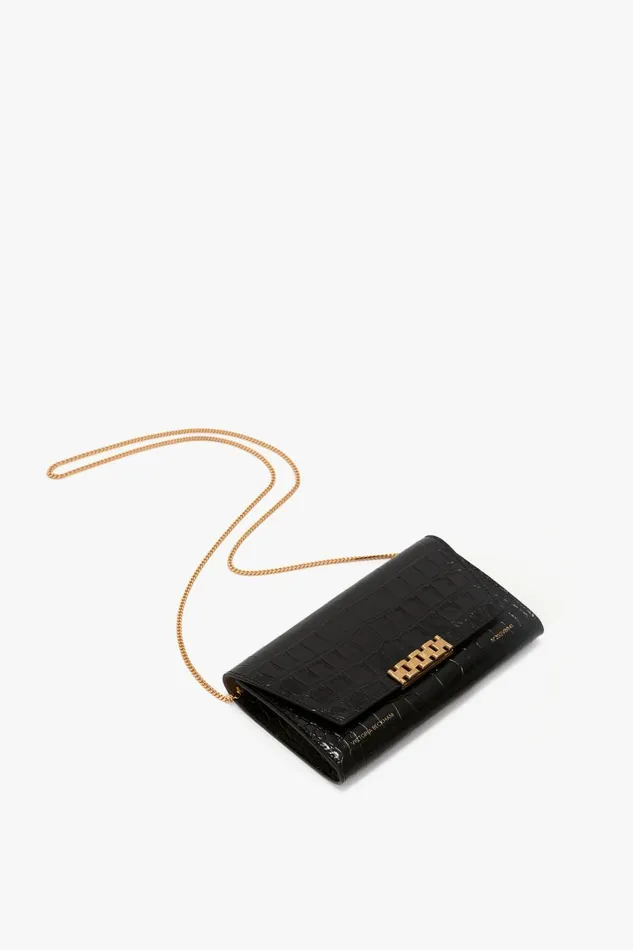Shoulder Bags Women Victoria Beckham Wallet On Chain In Black CrocEffect Leather