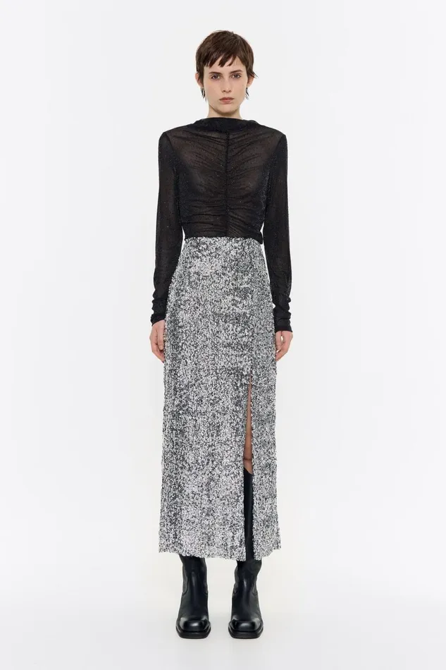 Silver Sequin Midi Skirt Silver Women Bimba Y Lola Skirts