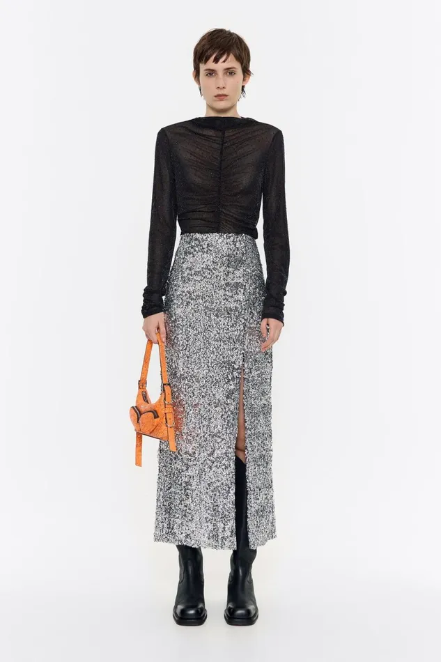 Silver Sequin Midi Skirt Silver Women Bimba Y Lola Skirts Silver Sequin Midi Skirt Silver Women Bimba Y Lola Skirts