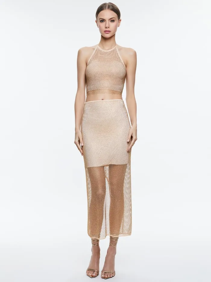 Skirts Women Alice Olivia Maeve Embellished Midi Slip Skirt Almondgold