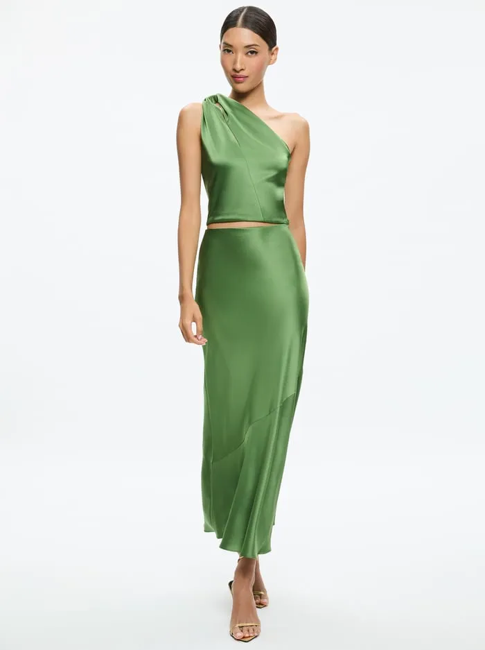 Skirts Women Alice Olivia Terese Ankle Length Slip Skirt Avocado