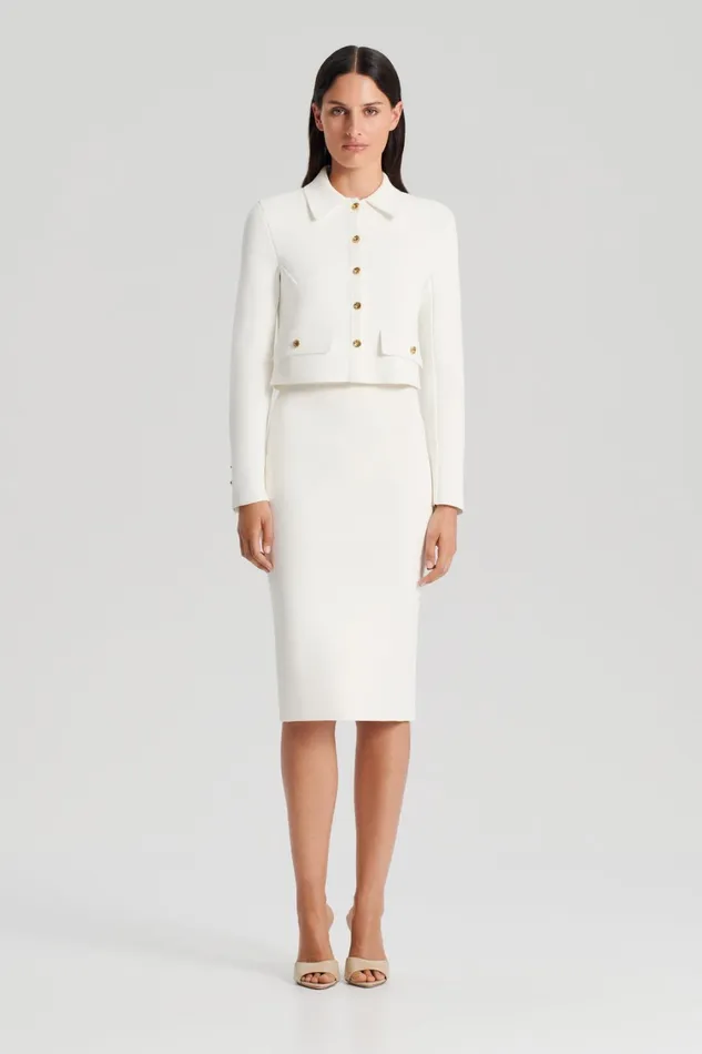 Skirts Women Scanlan Theodore CREPE KNIT SLIT BACK SKIRT Cream