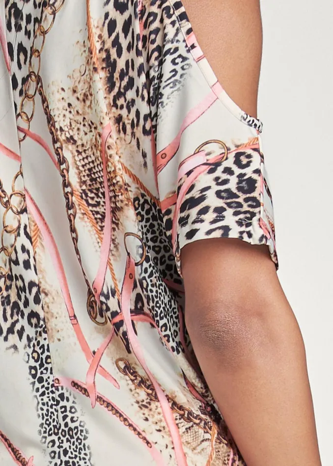 SLIT DETAIL PRINTED TOP White Multi Women VENUS Short Sleeve Tops