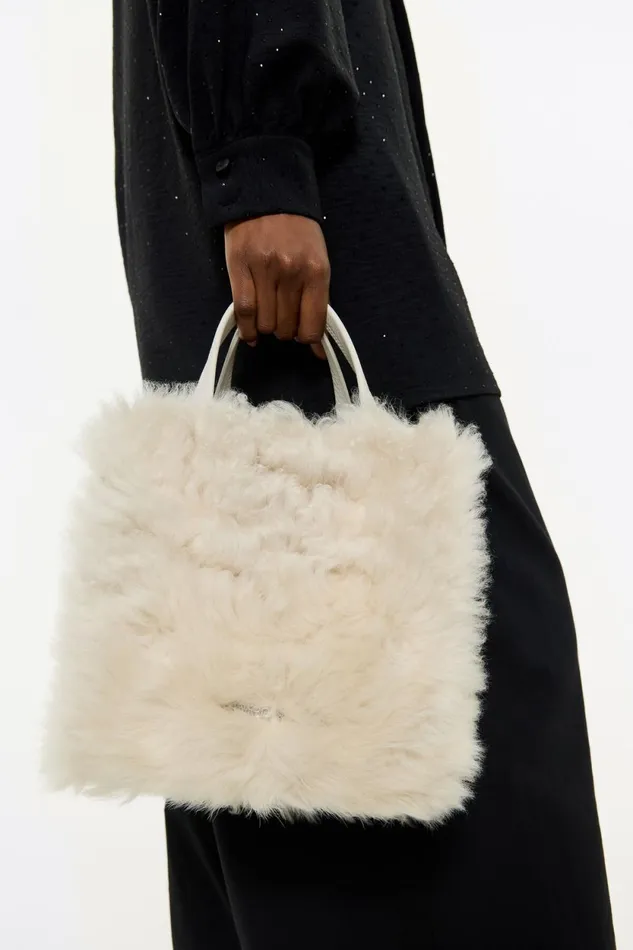 Small Stone Fur And Leather Chihuahua Bag Stone Women Bimba Y Lola Crossbody Bags