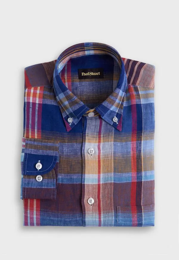 Sport Shirts Linen Plaid Sport Shirt BluePink Paulstuart Mens