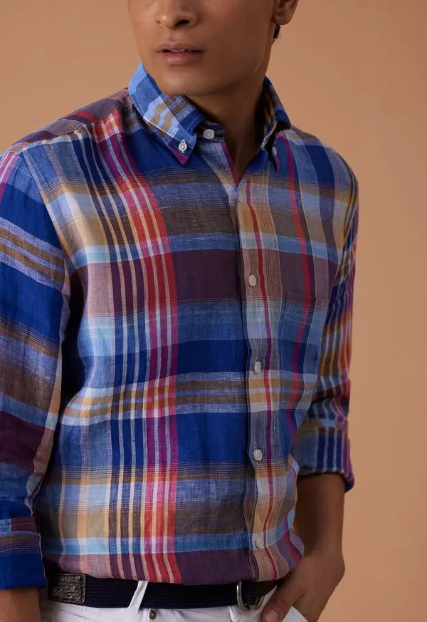 Sport Shirts Linen Plaid Sport Shirt BluePink Paulstuart Mens Sport Shirts Linen Plaid Sport Shirt BluePink Paulstuart Mens