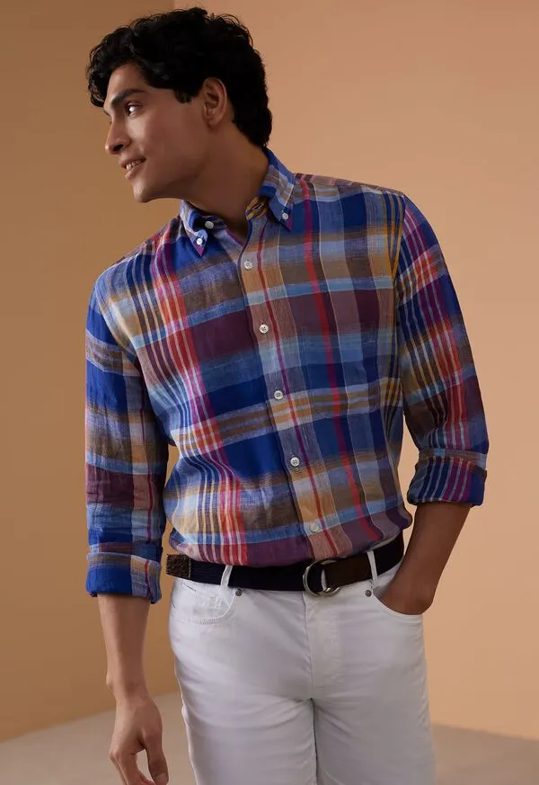 Sport Shirts Linen Plaid Sport Shirt BluePink Paulstuart Mens Sport Shirts Linen Plaid Sport Shirt BluePink Paulstuart Mens