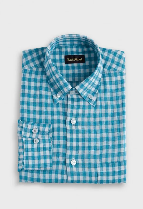 Sport Shirts Paulstuart Mens Linen Gingham Sport Shirt Crimson