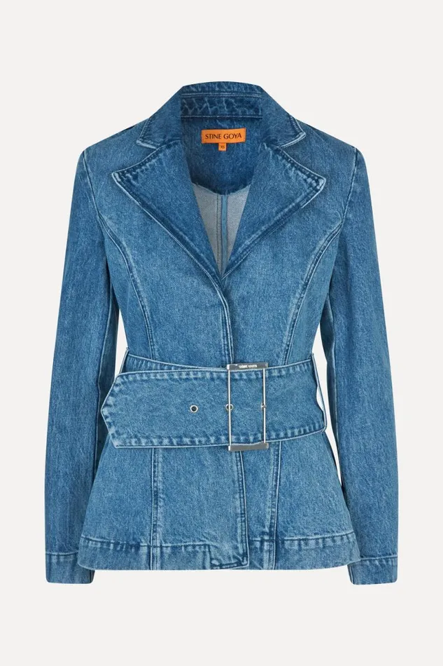 Stine Goya Denim Belted Tailored Jacket 8211 Denim Blue 8211 Women