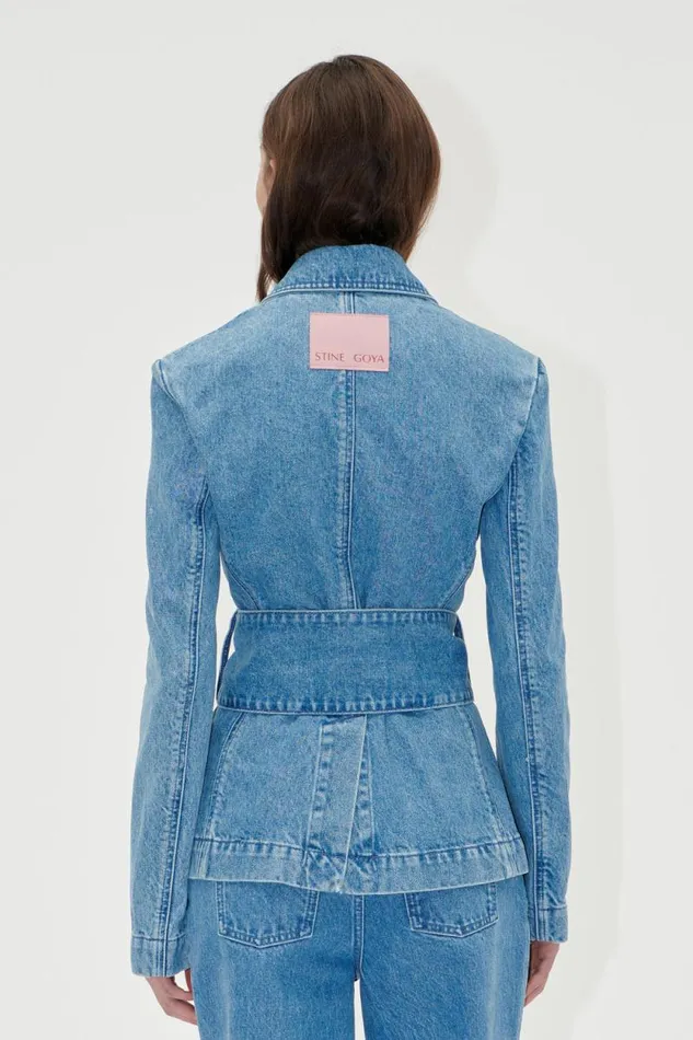 Stine Goya Denim Belted Tailored Jacket 8211 Denim Blue 8211 Women