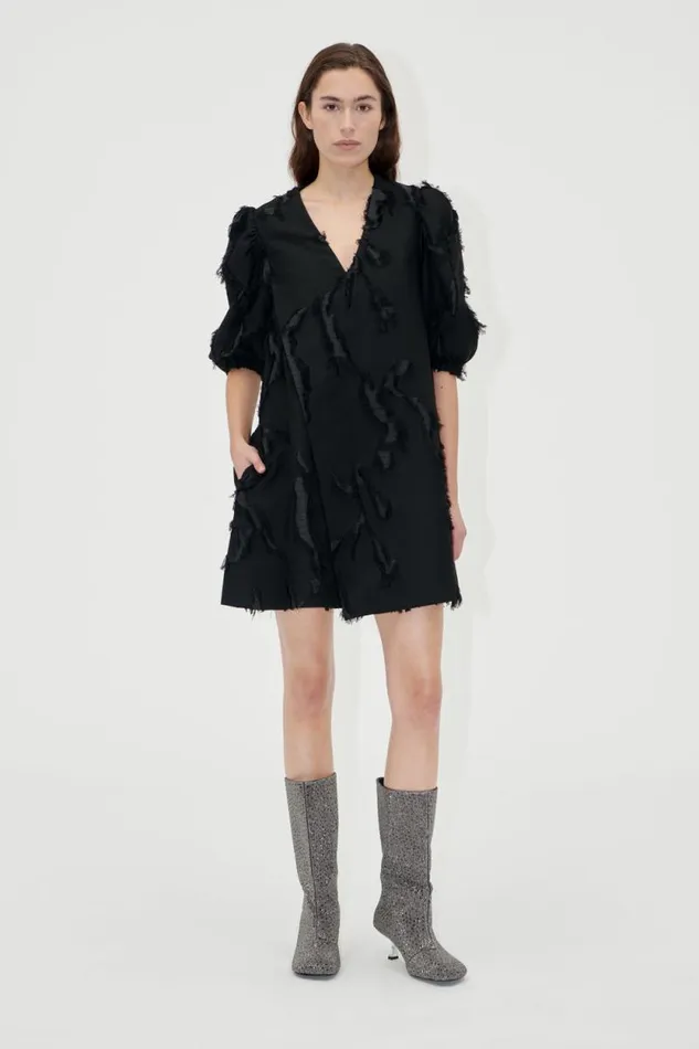 Stine Goya Dresses Puffy Sleeves Mini Dress 8211 Jet Black 8211 Women