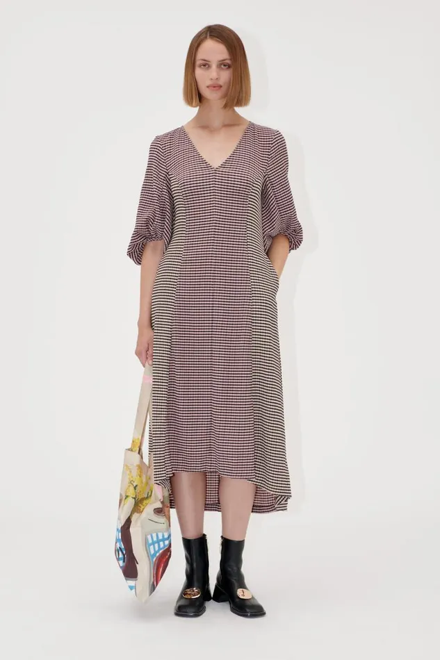 Stine Goya Dresses ThreeQuarter Sleeve Midi Dress 8211 PinkBlack 8211 Women