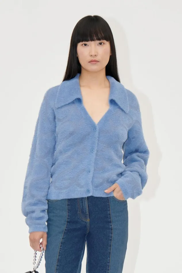 Stine Goya Knitwear Long Sleeve Cardigan 8211 Infinity Blue 8211 Women