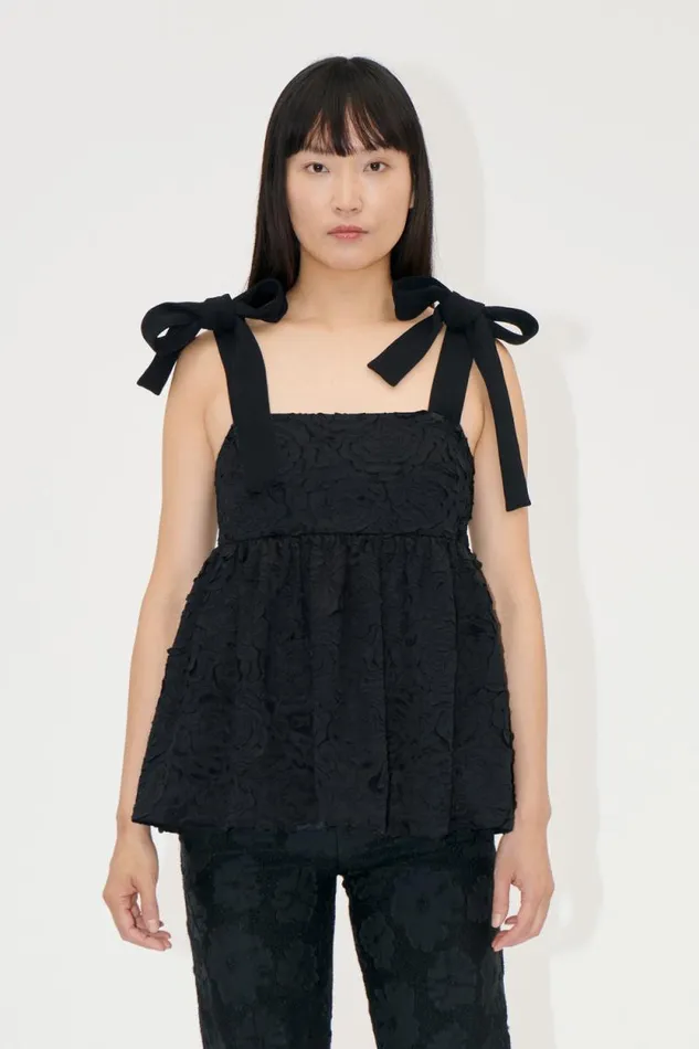 Stine Goya Tops and Shirts Contrasted Tie Top 8211 Jet Black 8211 Women