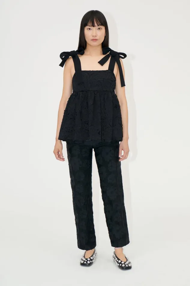 Stine Goya Tops and Shirts Contrasted Tie Top 8211 Jet Black 8211 Women