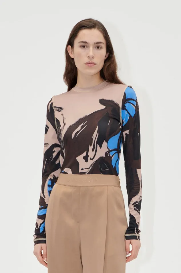 Stine Goya Tops and Shirts Elastic Long Sleeve Top 8211 Eccentric Floral 8211 Women