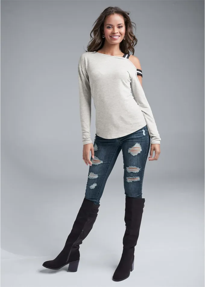 STRAP DETAIL LOUNGE TOP Heather Grey Multi Women VENUS Tops