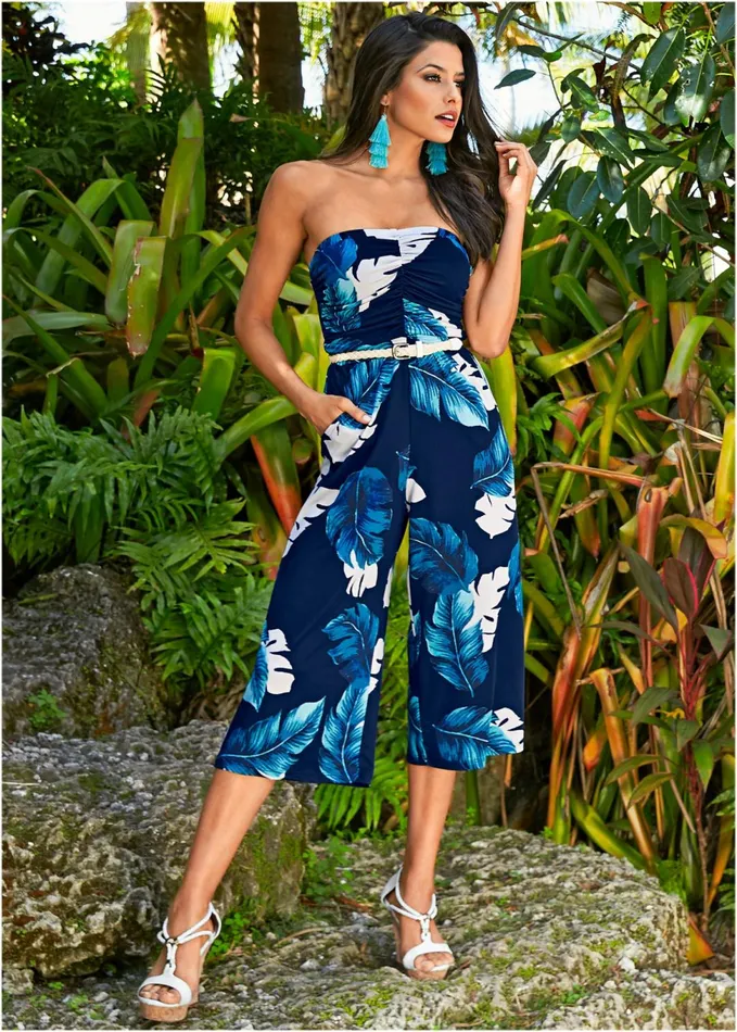 STRAPLESS CULOTTE JUMPSUIT Navy Multi Women VENUS Occasion Jumpsuits and Rompers STRAPLESS CULOTTE JUMPSUIT Navy Multi Women VENUS Occasion Jumpsuits and Rompers