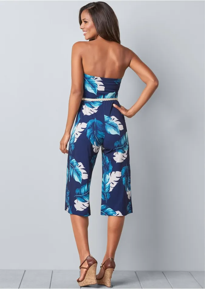 STRAPLESS CULOTTE JUMPSUIT Navy Multi Women VENUS Occasion Jumpsuits and Rompers