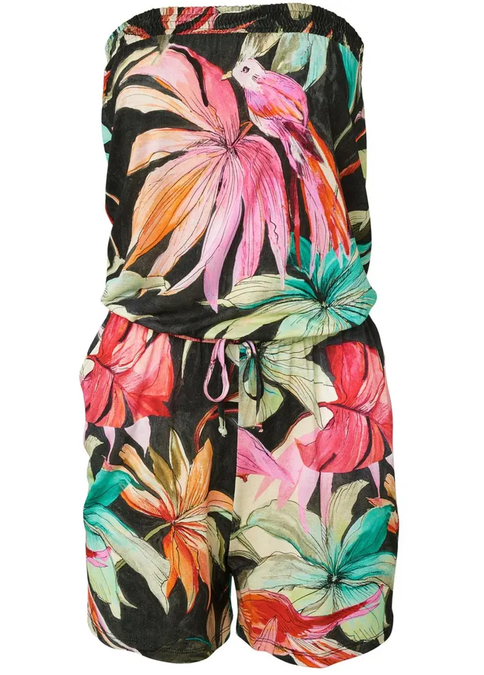 STRAPLESS FLORAL ROMPER Black Multi Women VENUS Casual Jumpsuits and Rompers
