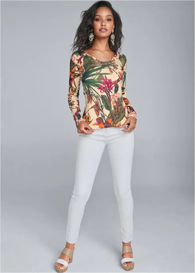 STRAPPY BACK PRINT TOP White Multi Women VENUS Casual Tops