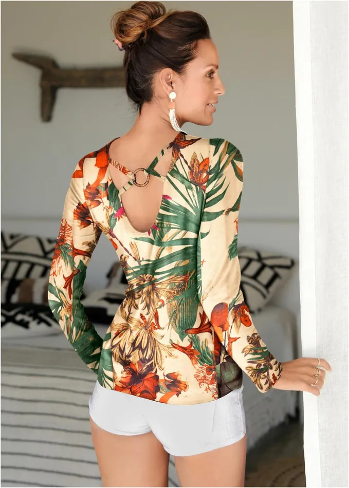 STRAPPY BACK PRINT TOP White Multi Women VENUS Casual Tops