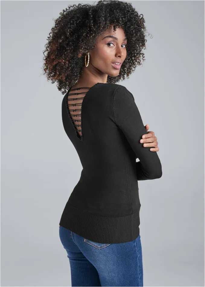 STRAPPY BACK SWEATER Black Women VENUS Sexy Sweaters