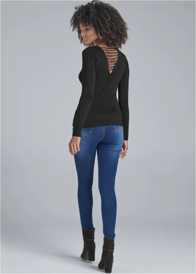 STRAPPY BACK SWEATER Black Women VENUS Sexy Sweaters