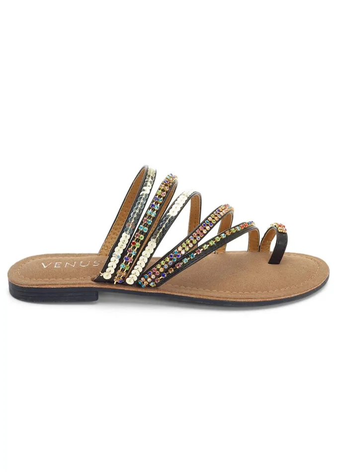 STRAPPY TOE RING SANDALS Black Women VENUS Casual