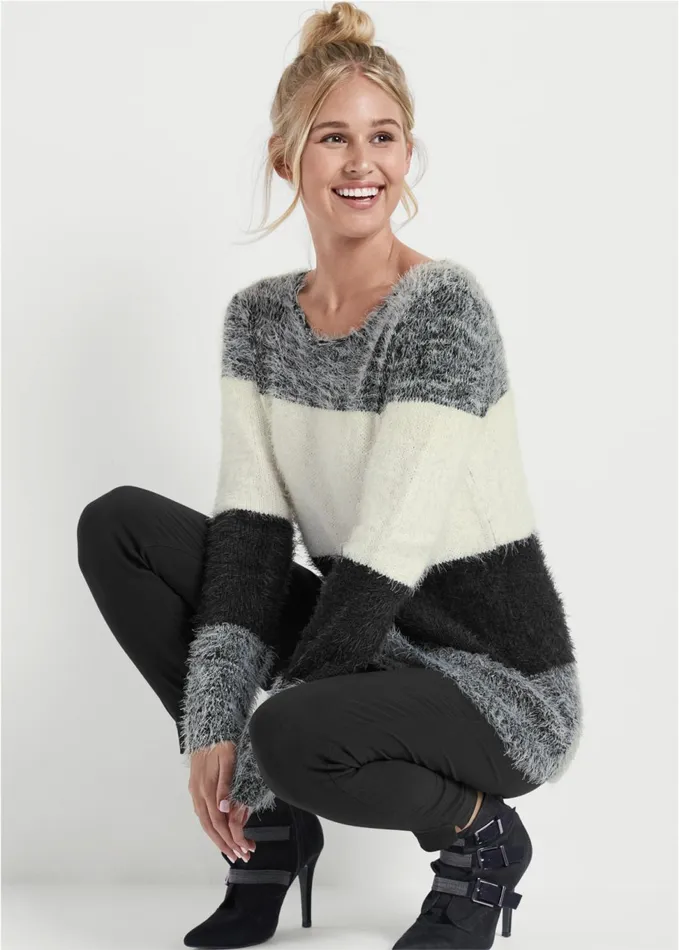 STRIPED COZY SWEATER Black Multi Women VENUS Pullover