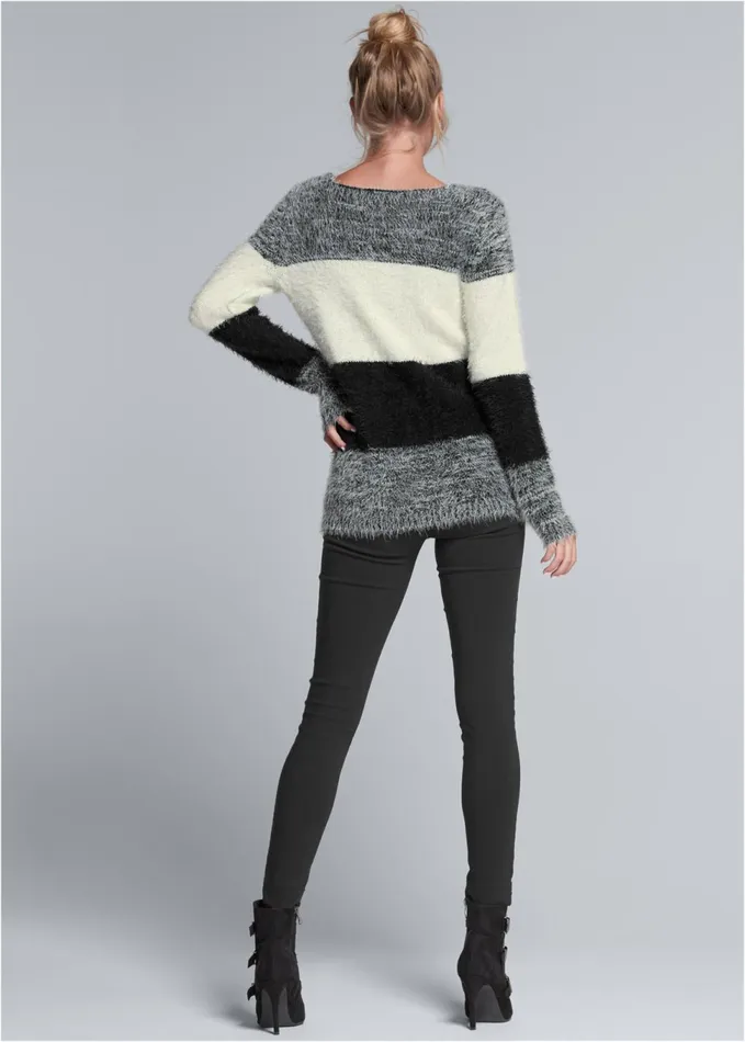 STRIPED COZY SWEATER Black Multi Women VENUS Pullover