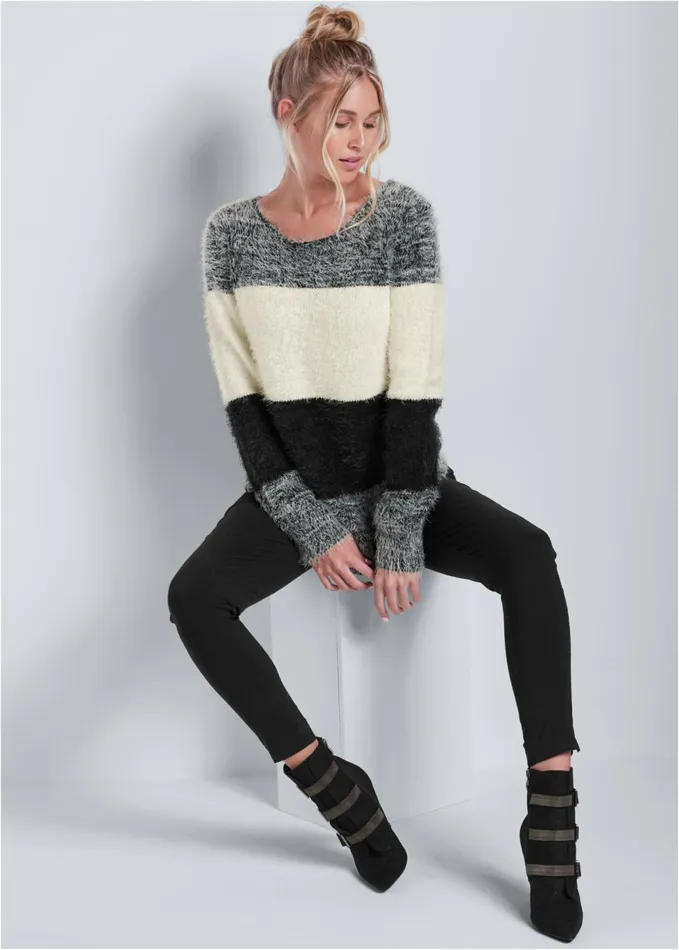 STRIPED COZY SWEATER Black Multi Women VENUS Pullover