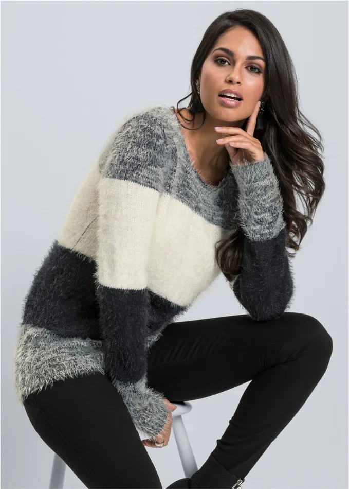 STRIPED COZY SWEATER Black Multi Women VENUS Pullover