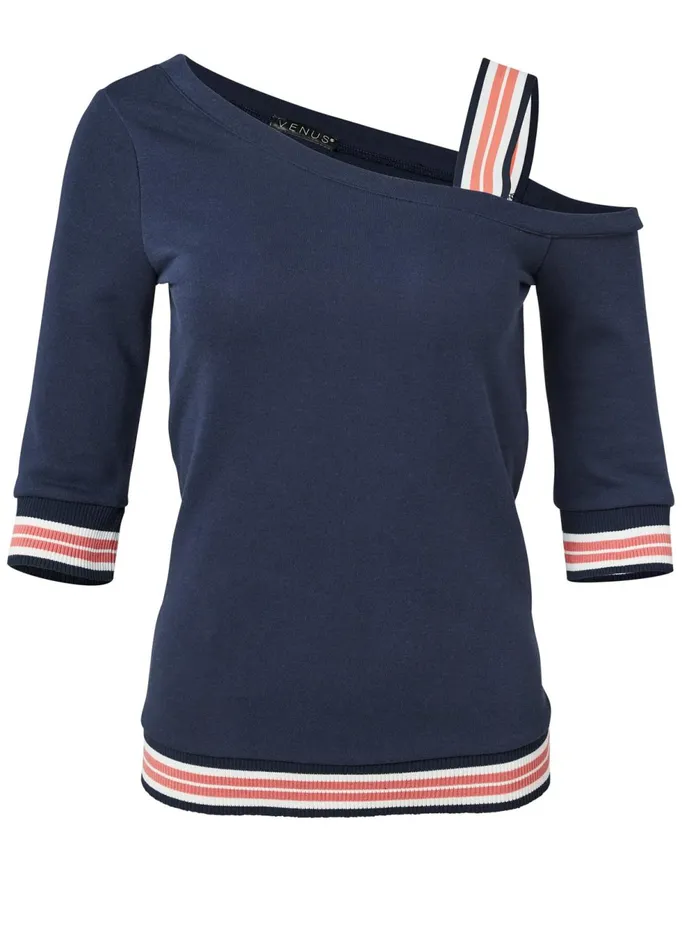 Striped Offshoulder Top Navy Multi Women VENUS Tops Striped Offshoulder Top Navy Multi Women VENUS Tops