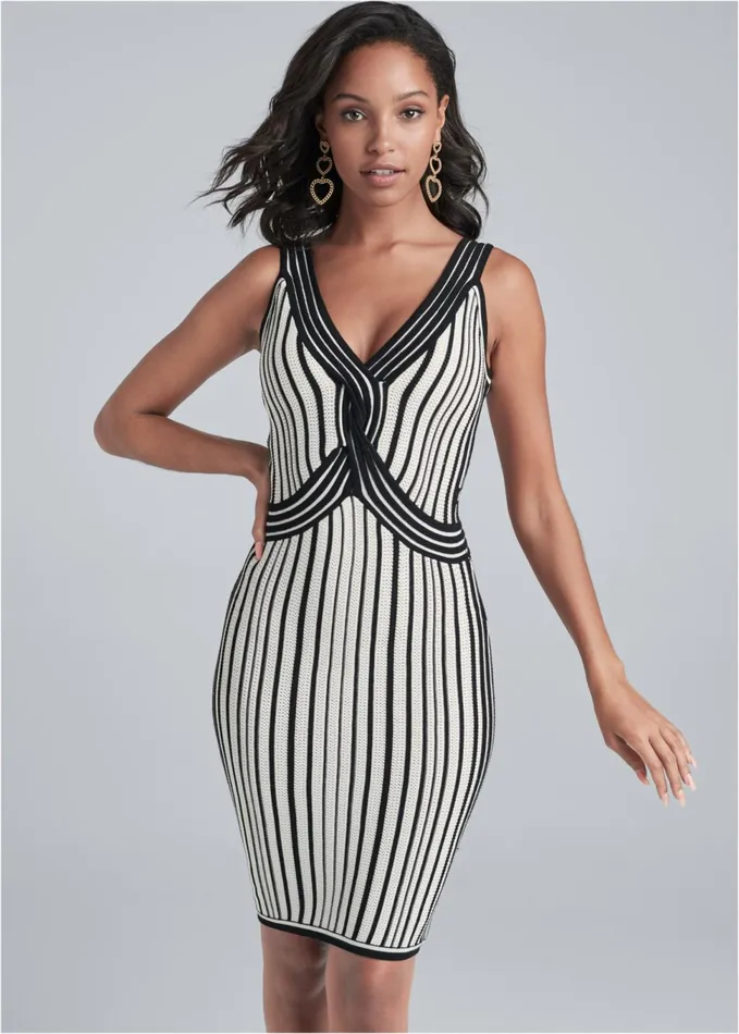 STRIPED TANK SWEATER DRESS Black and White Women VENUS Sweater Dresses