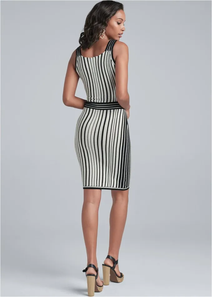STRIPED TANK SWEATER DRESS Black and White Women VENUS Sweater Dresses STRIPED TANK SWEATER DRESS Black and White Women VENUS Sweater Dresses
