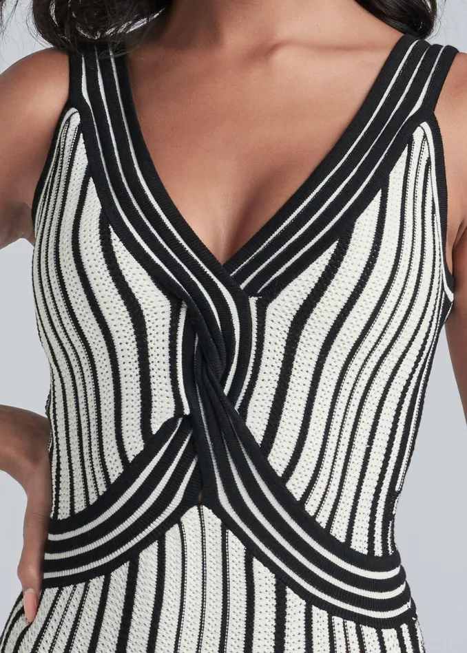 STRIPED TANK SWEATER DRESS Black and White Women VENUS Sweater Dresses STRIPED TANK SWEATER DRESS Black and White Women VENUS Sweater Dresses