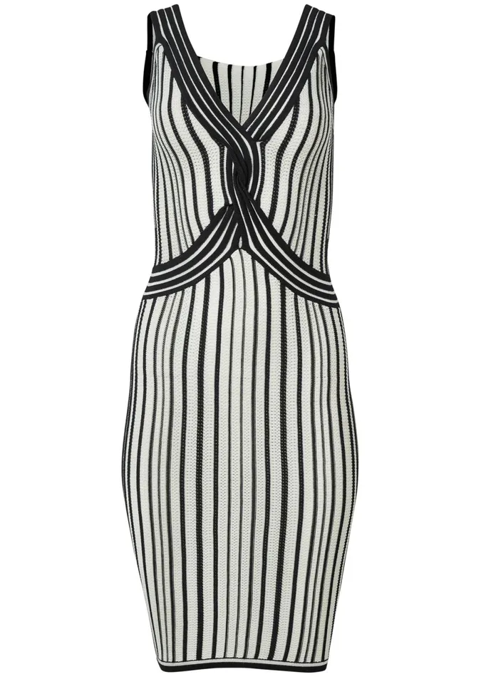STRIPED TANK SWEATER DRESS Black and White Women VENUS Sweater Dresses STRIPED TANK SWEATER DRESS Black and White Women VENUS Sweater Dresses