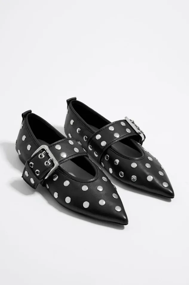 Studded Black Leather Ballerina Black Women Bimba Y Lola Ballerinas Studded Black Leather Ballerina Black Women Bimba Y Lola Ballerinas