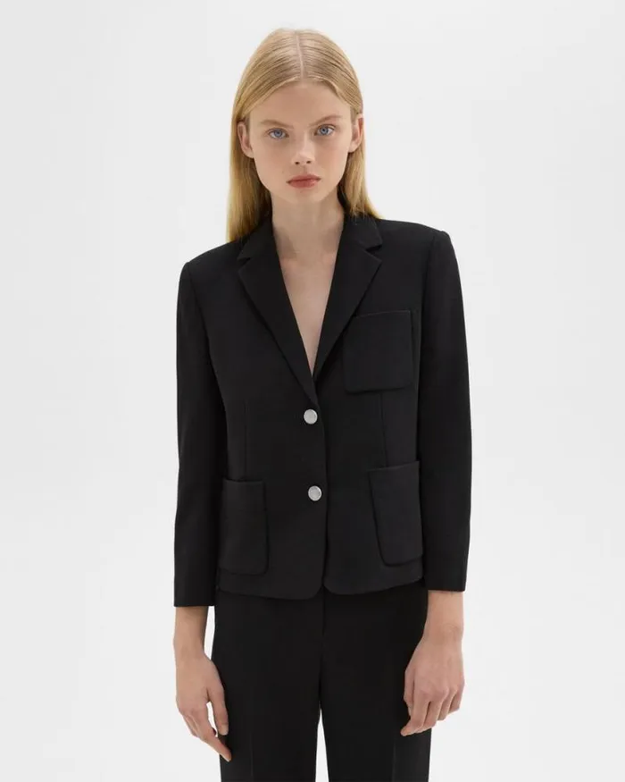 Suits Women Theory Boxy Patch Pocket Blazer In Admiral Crepe Black