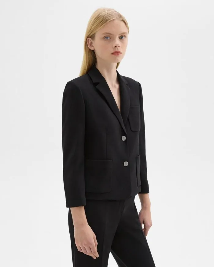 Suits Women Theory Boxy Patch Pocket Blazer In Admiral Crepe Black