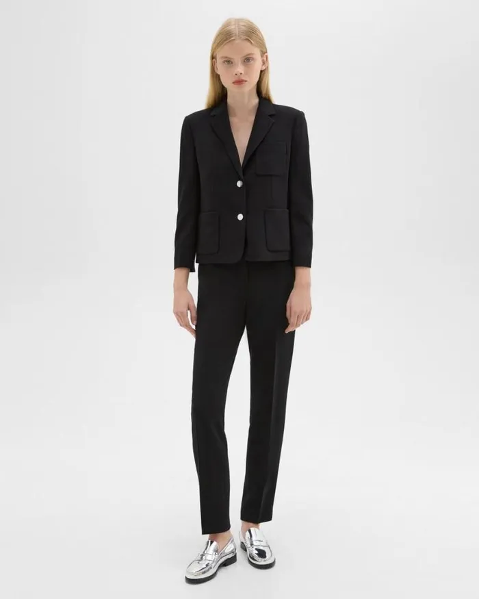 Suits Women Theory Boxy Patch Pocket Blazer In Admiral Crepe Black