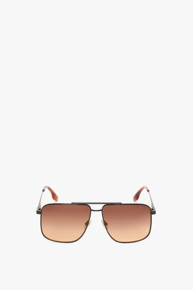 Sunglasses Women Victoria Beckham Double Bridge VLine Navigator In GoldBlackBrown Sunglasses Women Victoria Beckham Double Bridge VLine Navigator In GoldBlackBrown
