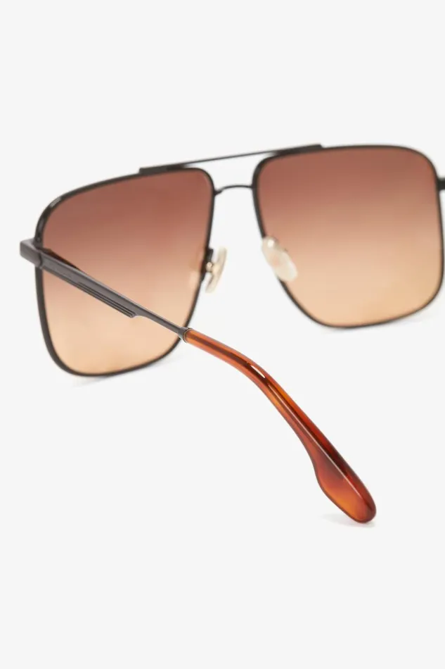 Sunglasses Women Victoria Beckham Double Bridge VLine Navigator In GoldBlackBrown