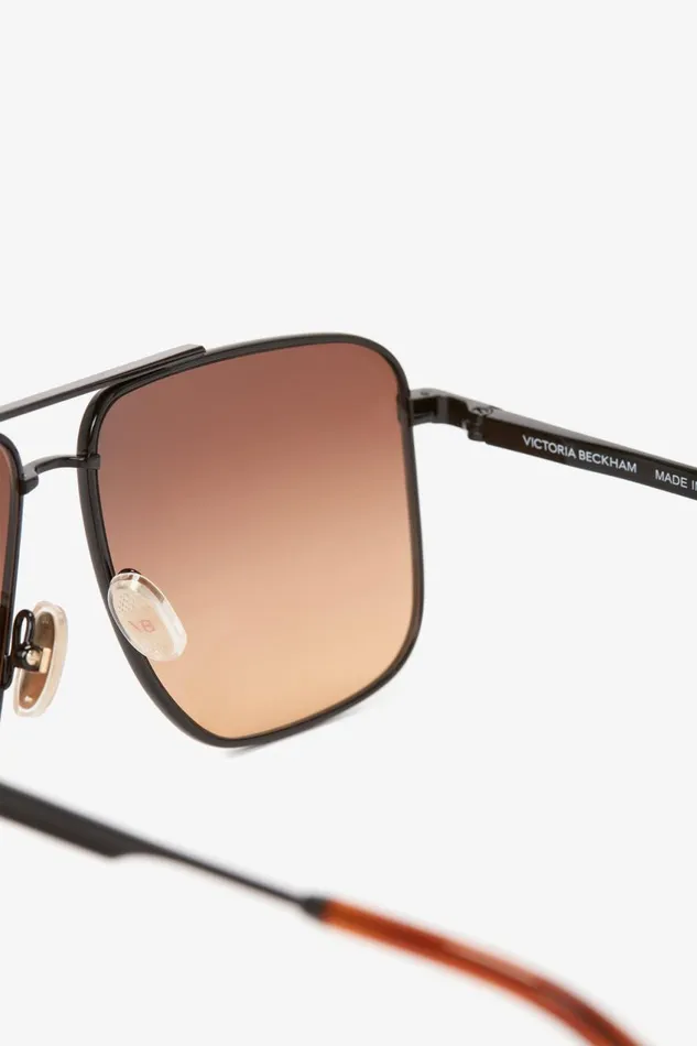Sunglasses Women Victoria Beckham Double Bridge VLine Navigator In GoldBlackBrown