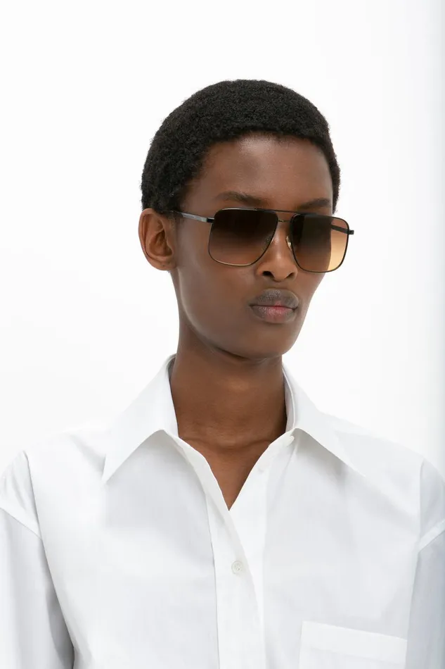 Sunglasses Women Victoria Beckham Double Bridge VLine Navigator In GoldBlackBrown