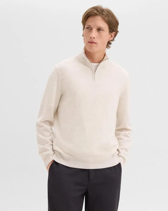 Sweaters Cardigans Men Theory Hilles QuarterZip Sweater In Cashmere Natural Melange