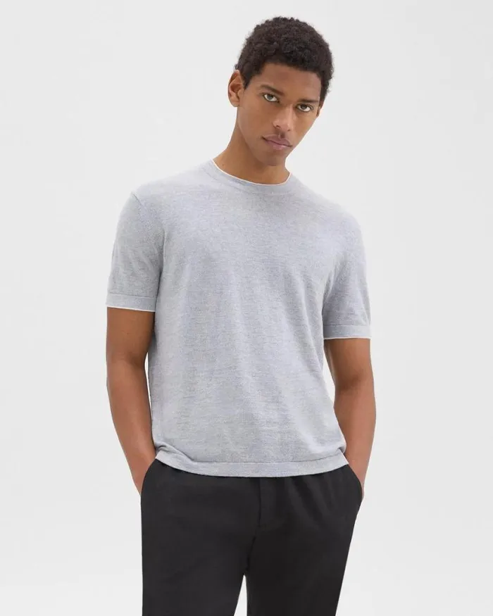 Sweaters Cardigans Men Theory Sarior Tee In CottonLinen Grey Heather